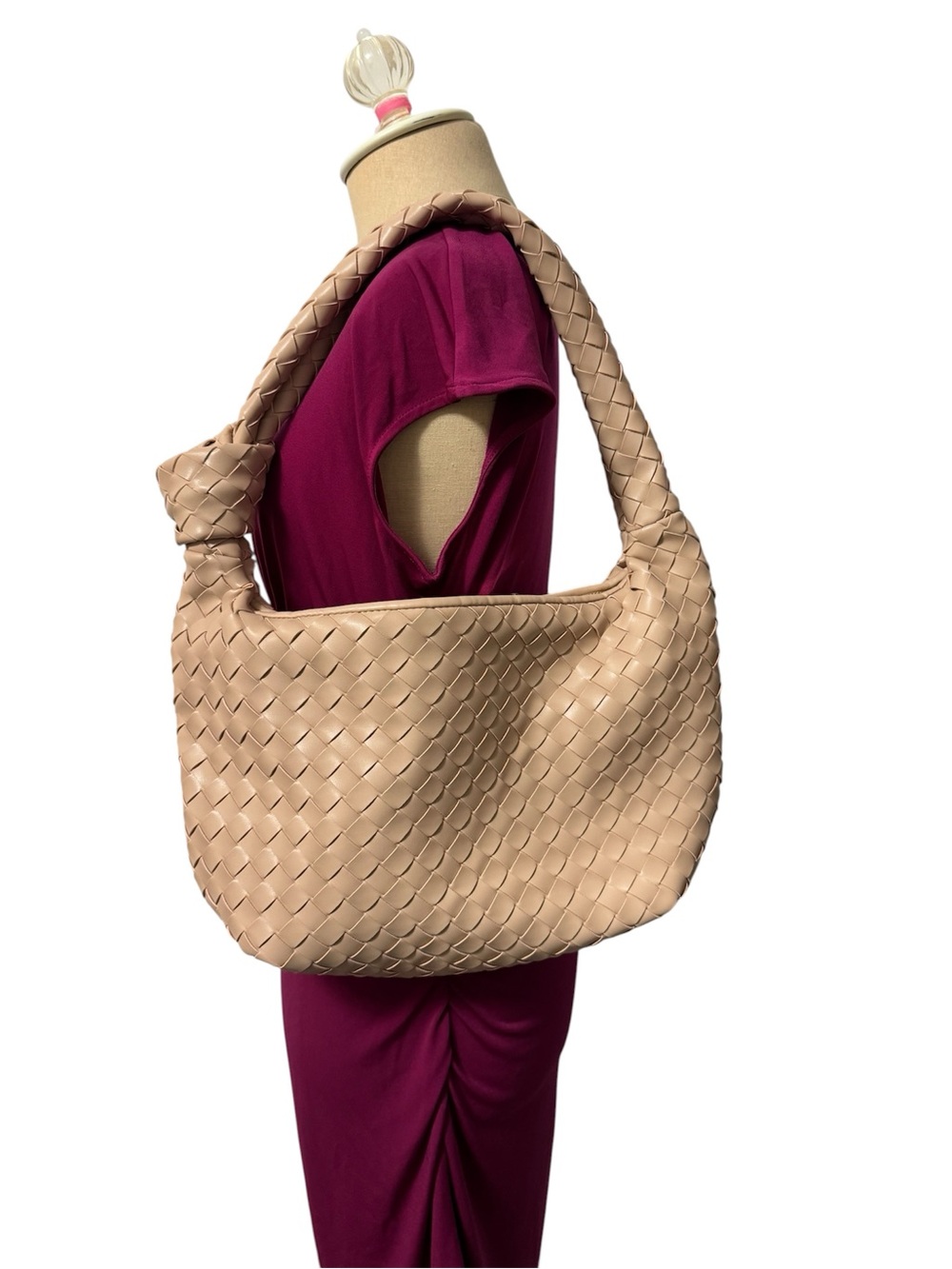 A New Day Woven Vegan Leather Hobo Bag in Beige